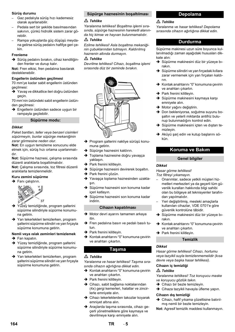 Taşıma depolama durdurma koruma ve bakım | Karcher KM 130-300 D User Manual | Page 164 / 392