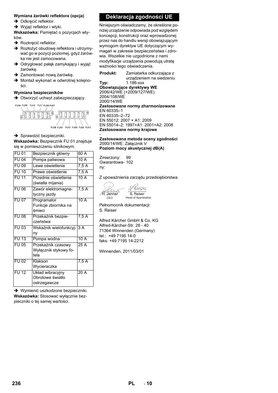 Deklaracja zgodności ue | Karcher KM 130-300 D User Manual | Page 236 / 392