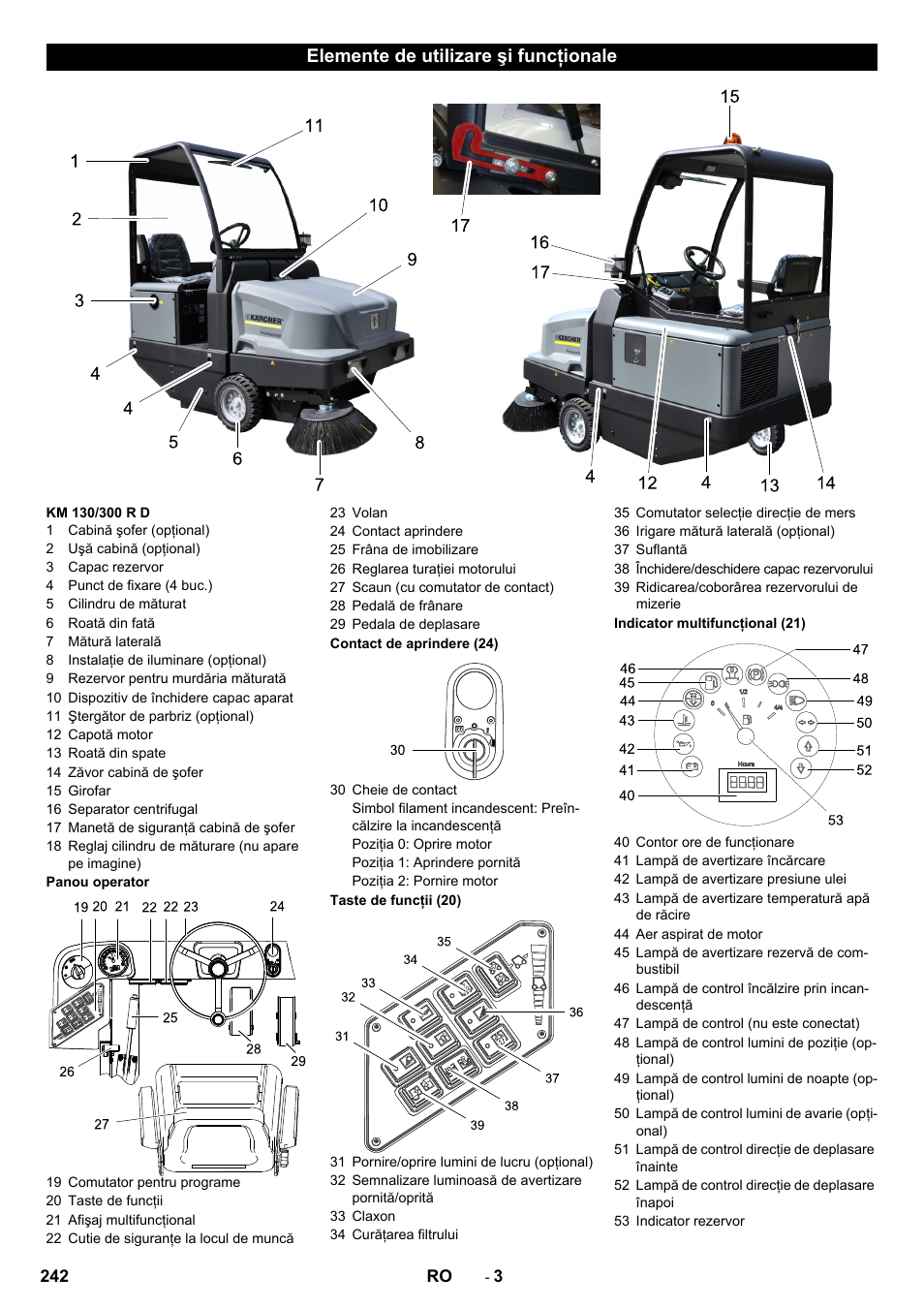 Elemente de utilizare şi funcţionale | Karcher KM 130-300 D User Manual | Page 242 / 392