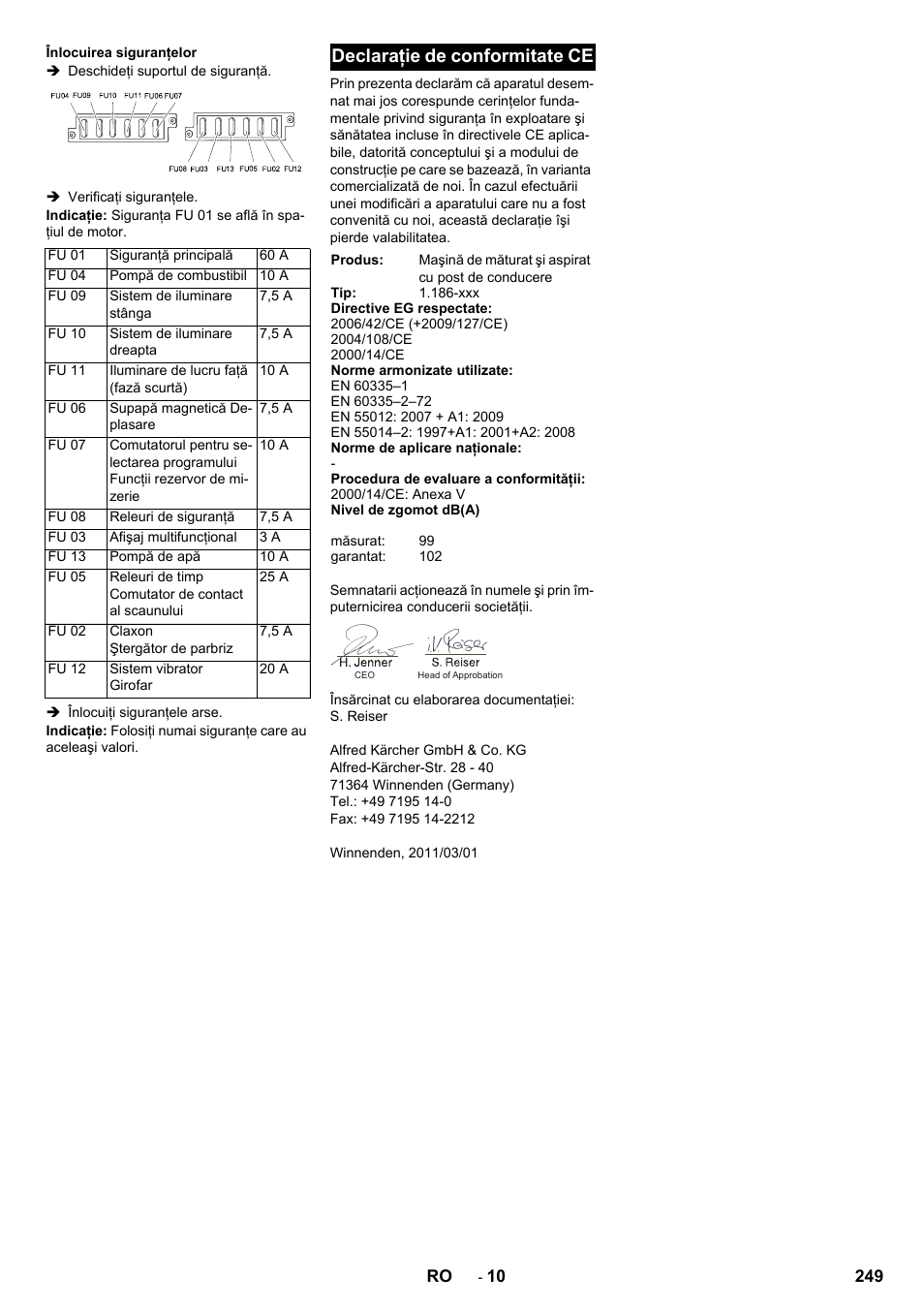 Declaraţie de conformitate ce | Karcher KM 130-300 D User Manual | Page 249 / 392
