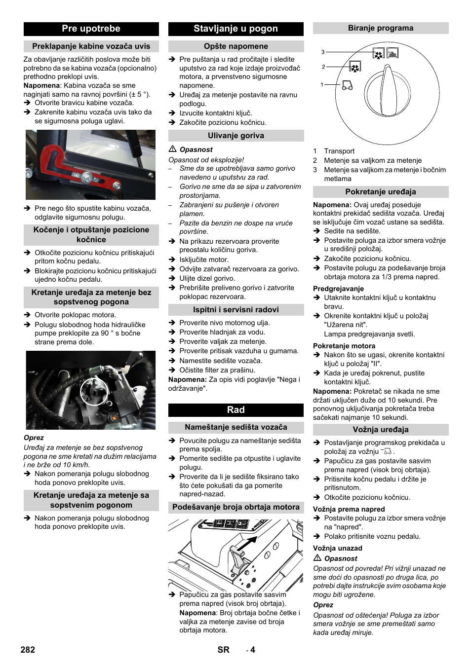 Pre upotrebe, Stavljanje u pogon | Karcher KM 130-300 D User Manual | Page 282 / 392