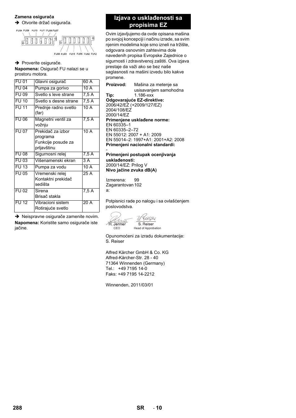 Izjava o usklađenosti sa propisima ez | Karcher KM 130-300 D User Manual | Page 288 / 392
