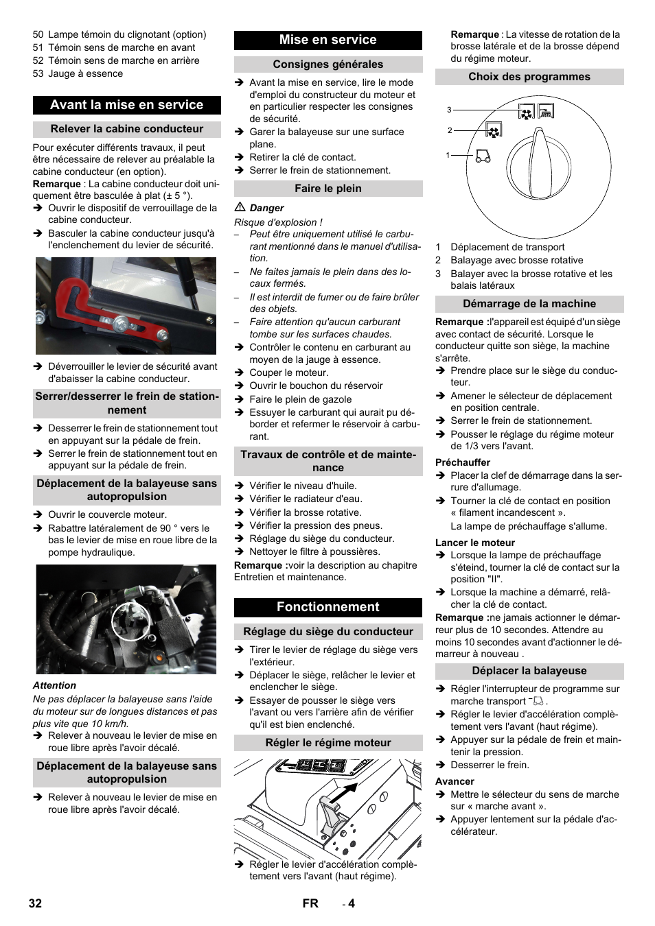 Avant la mise en service, Mise en service, Fonctionnement | Karcher KM 130-300 D User Manual | Page 32 / 392