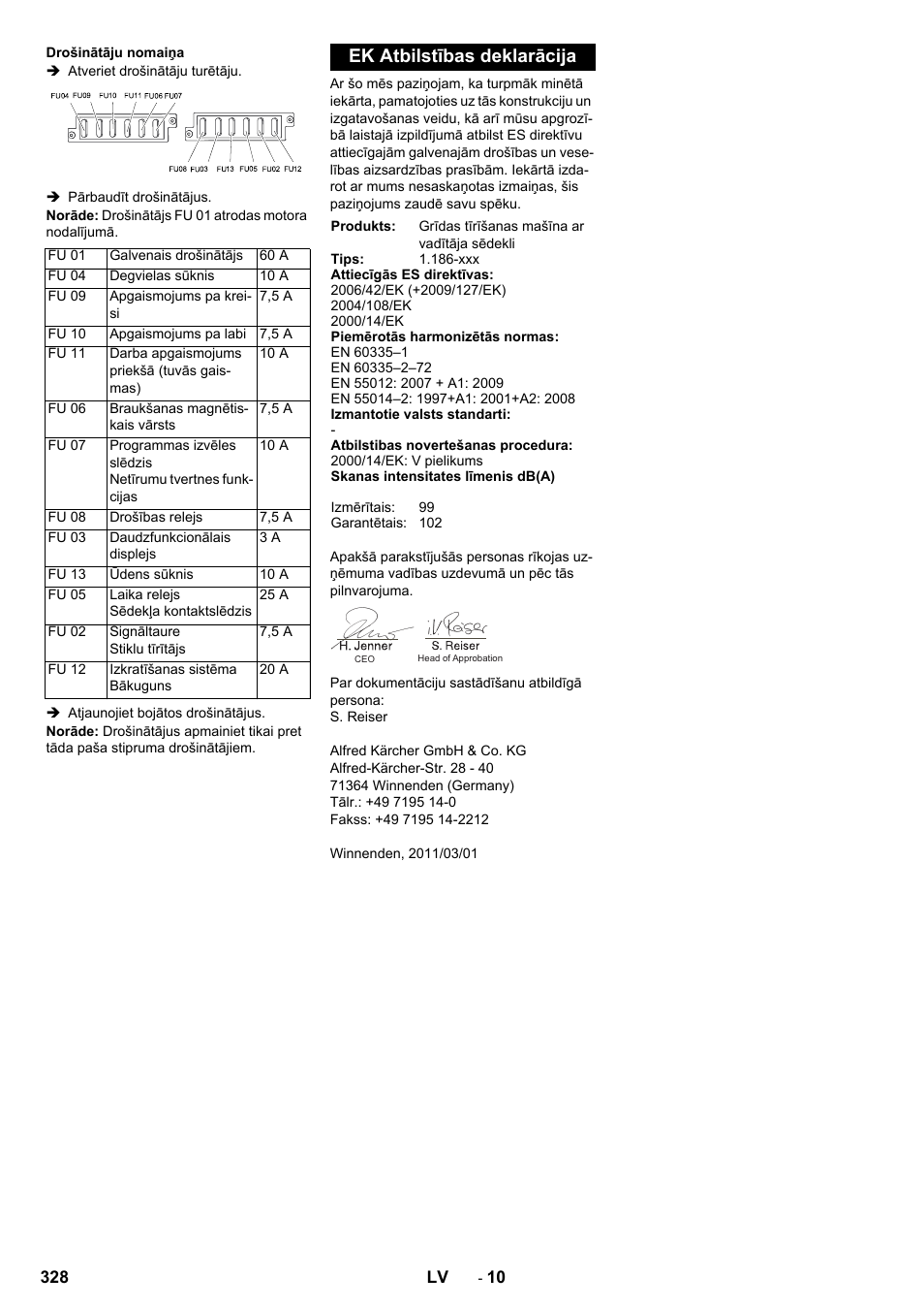 Ek atbilstības deklarācija | Karcher KM 130-300 D User Manual | Page 328 / 392