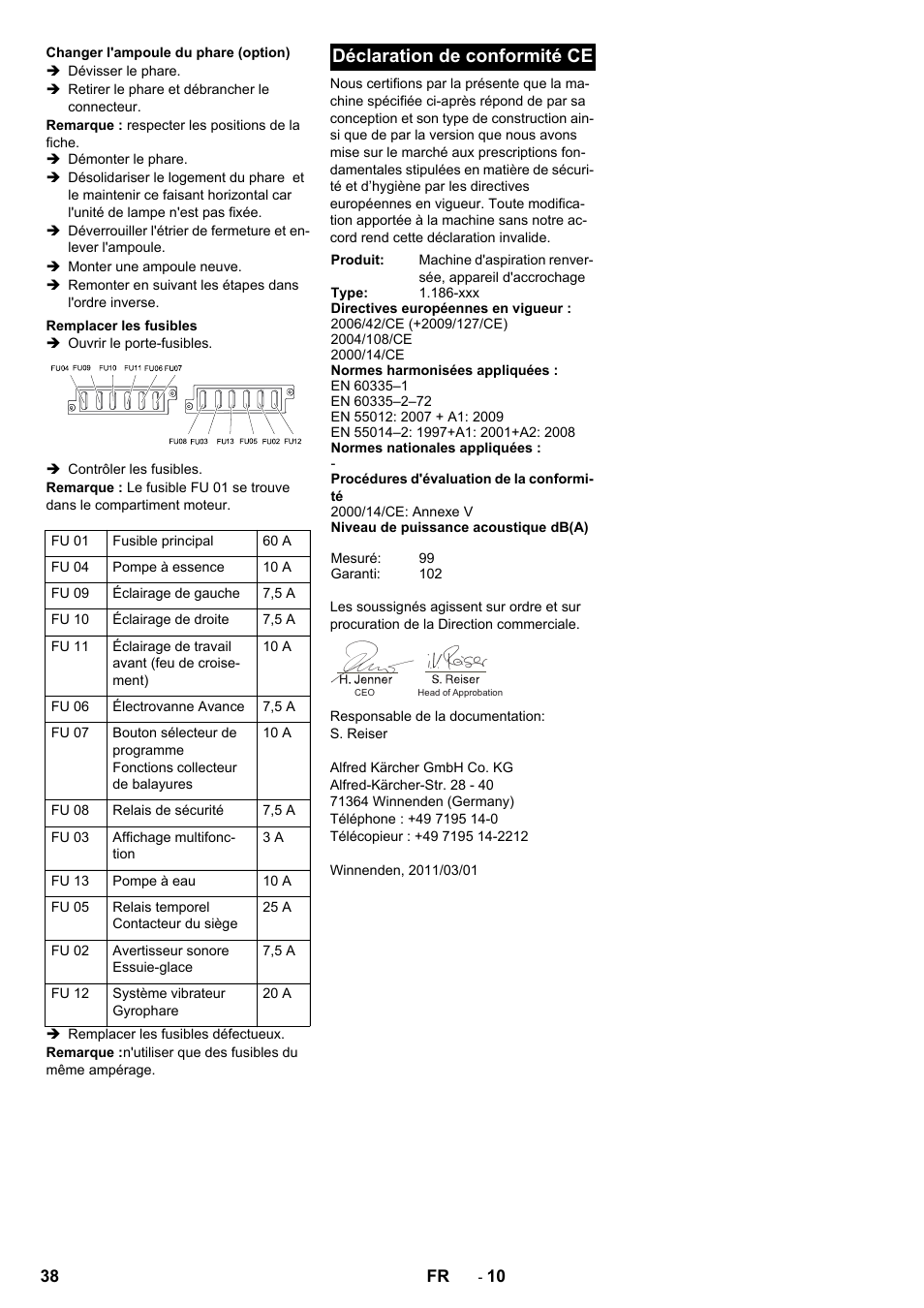 Déclaration de conformité ce | Karcher KM 130-300 D User Manual | Page 38 / 392