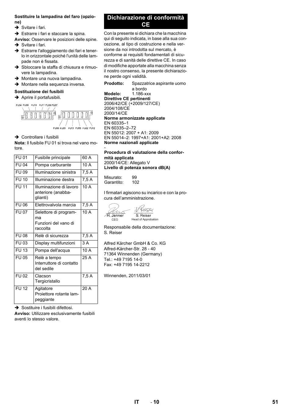 Dichiarazione di conformità ce | Karcher KM 130-300 D User Manual | Page 51 / 392