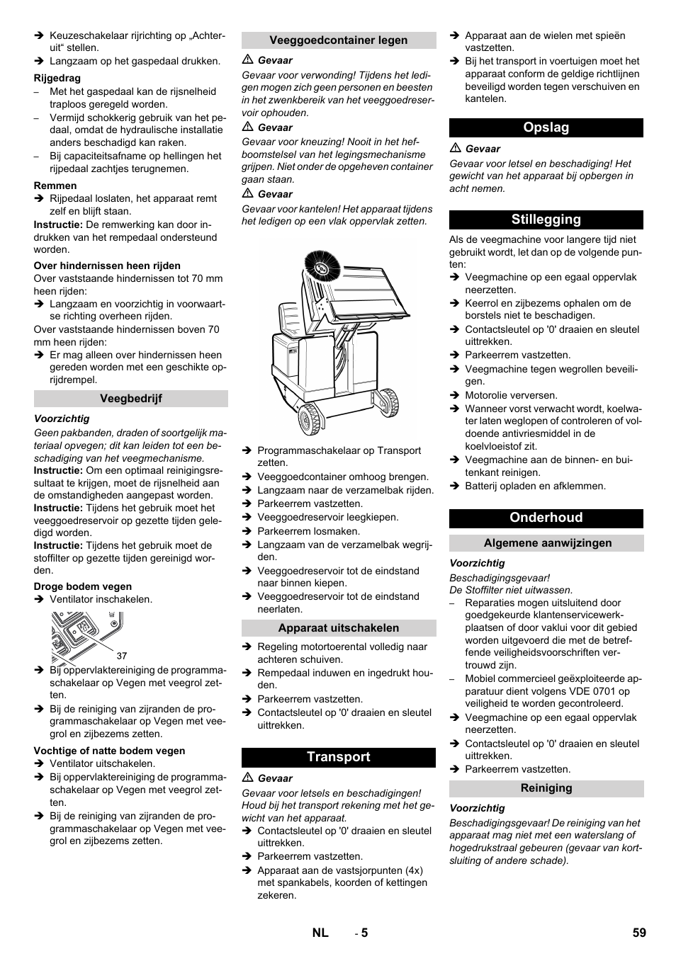 Transport opslag stillegging onderhoud | Karcher KM 130-300 D User Manual | Page 59 / 392
