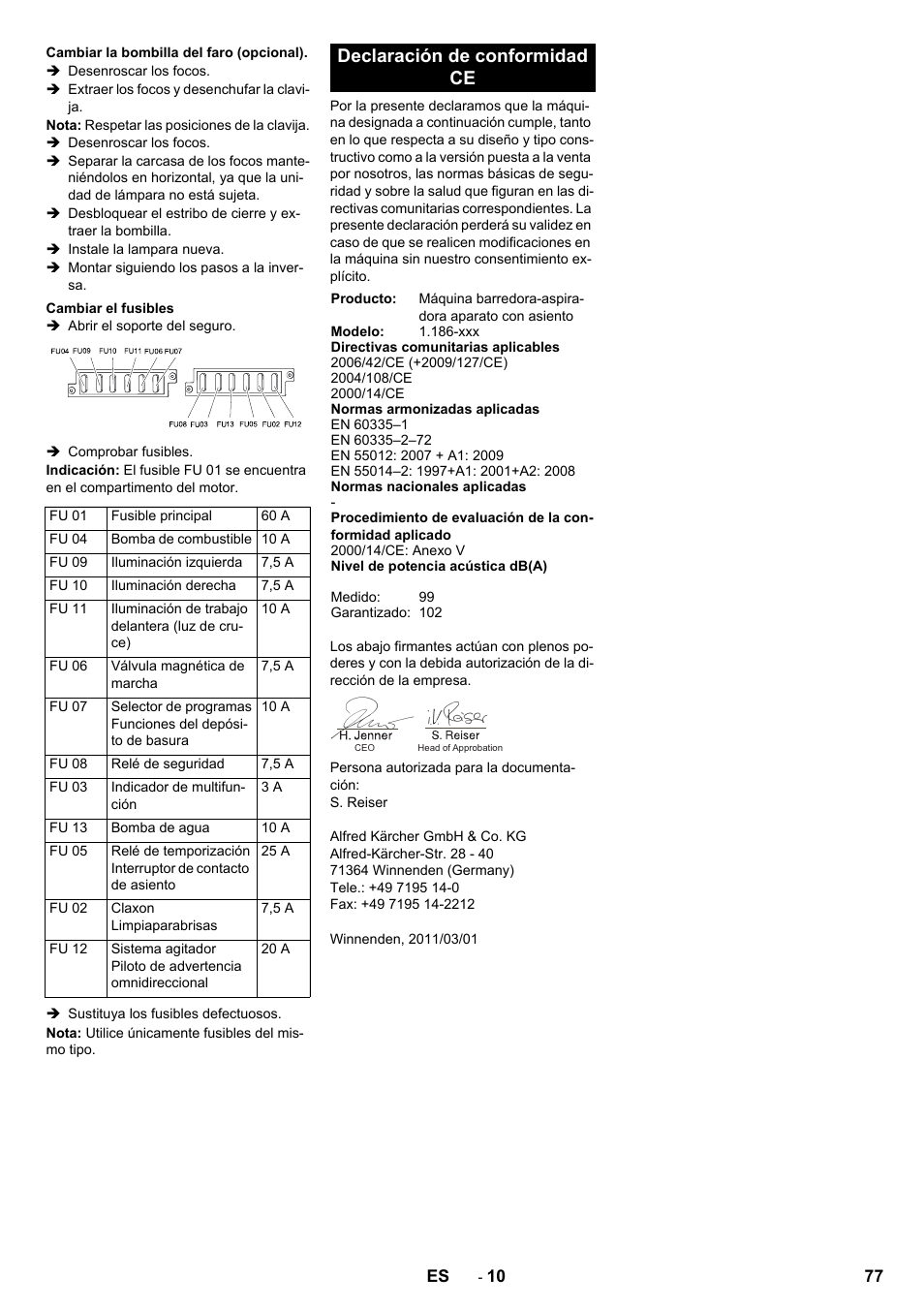 Declaración de conformidad ce | Karcher KM 130-300 D User Manual | Page 77 / 392