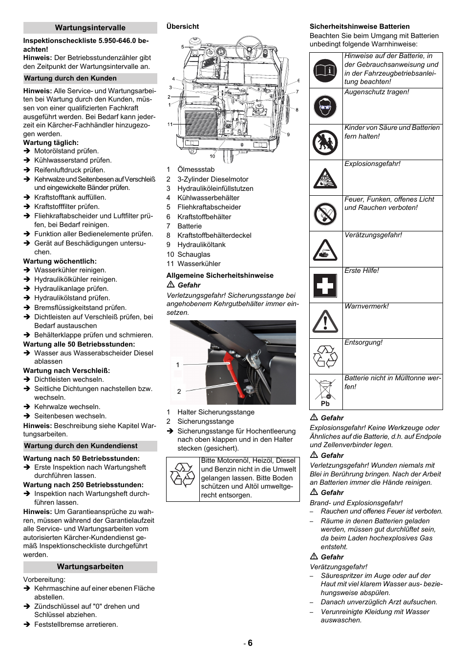 Wartungsintervalle, Wartungsarbeiten | Karcher KM 130-300 D User Manual | Page 8 / 392