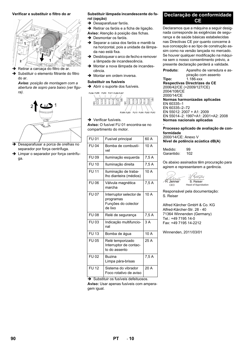 Declaração de conformidade ce | Karcher KM 130-300 D User Manual | Page 90 / 392