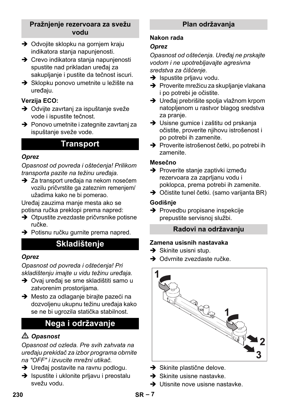 Transport skladištenje nega i održavanje | Karcher BR 40-25 C Ep EU User Manual | Page 230 / 288
