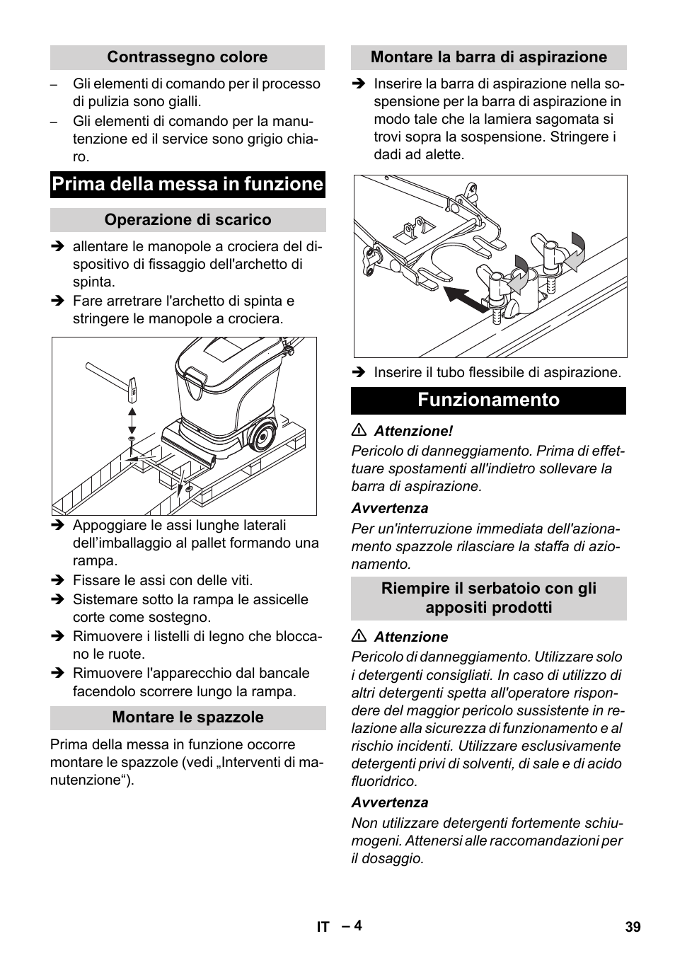Prima della messa in funzione, Funzionamento | Karcher BR 40-25 C Ep EU User Manual | Page 39 / 288