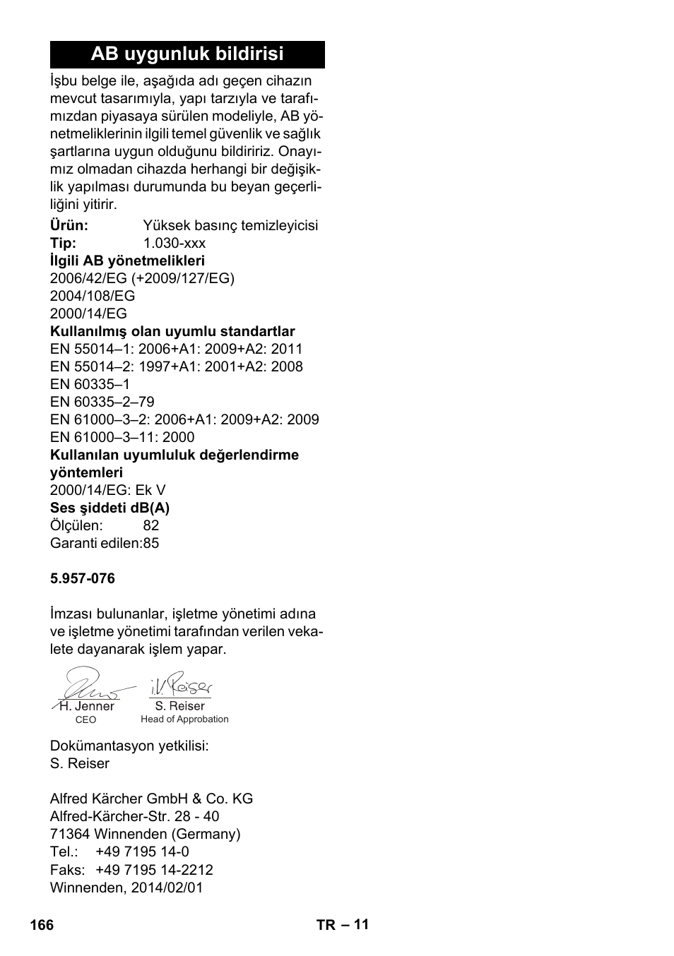 Ab uygunluk bildirisi | Karcher HDS-E 8-16-4 M 36 KW User Manual | Page 166 / 344