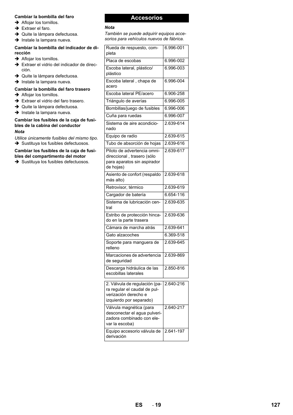 Cambiar la bombilla del faro, Cambiar la bombilla del indicador de dirección, Cambiar la bombilla del faro trasero | Accesorios | Karcher ICC 2 D ECO 2SB STAGE IIIa User Manual | Page 127 / 328
