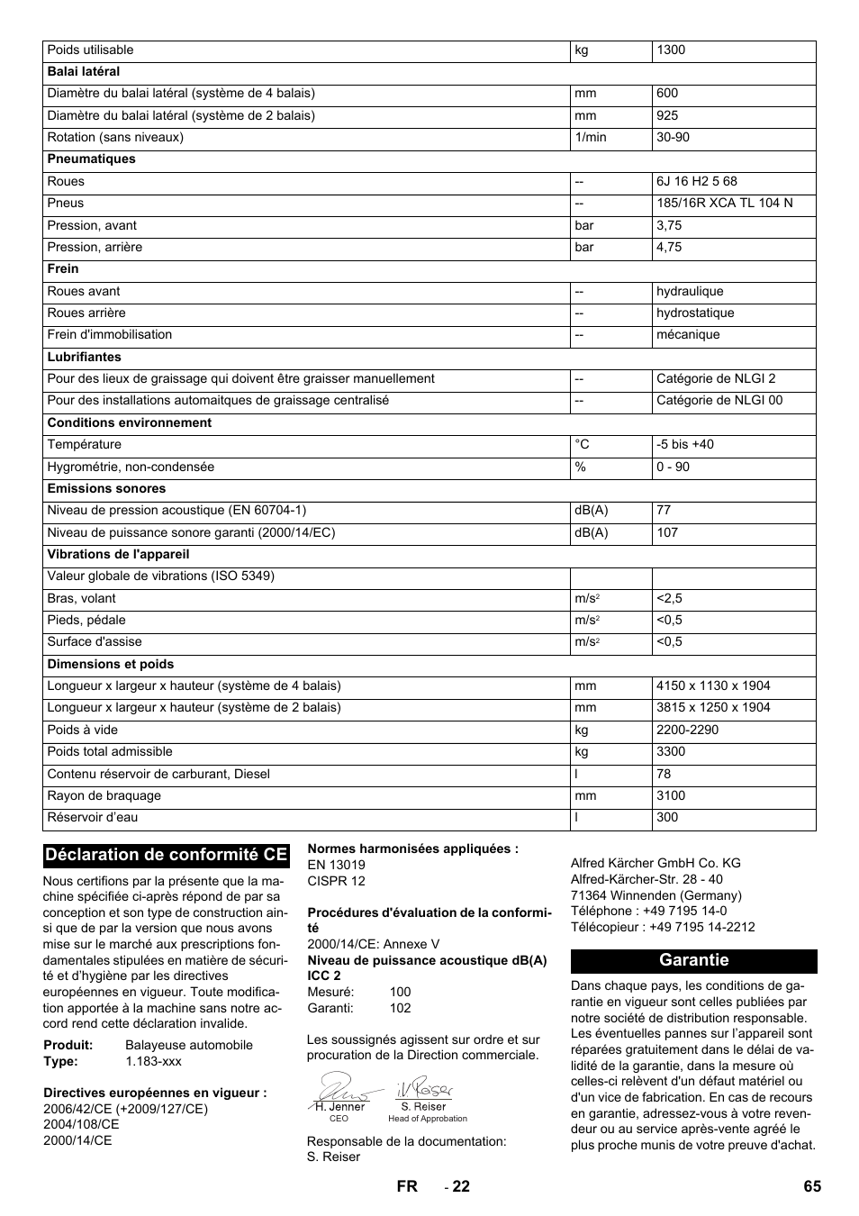 Déclaration de conformité ce, Garantie | Karcher ICC 2 D ECO 2SB STAGE IIIa User Manual | Page 65 / 328