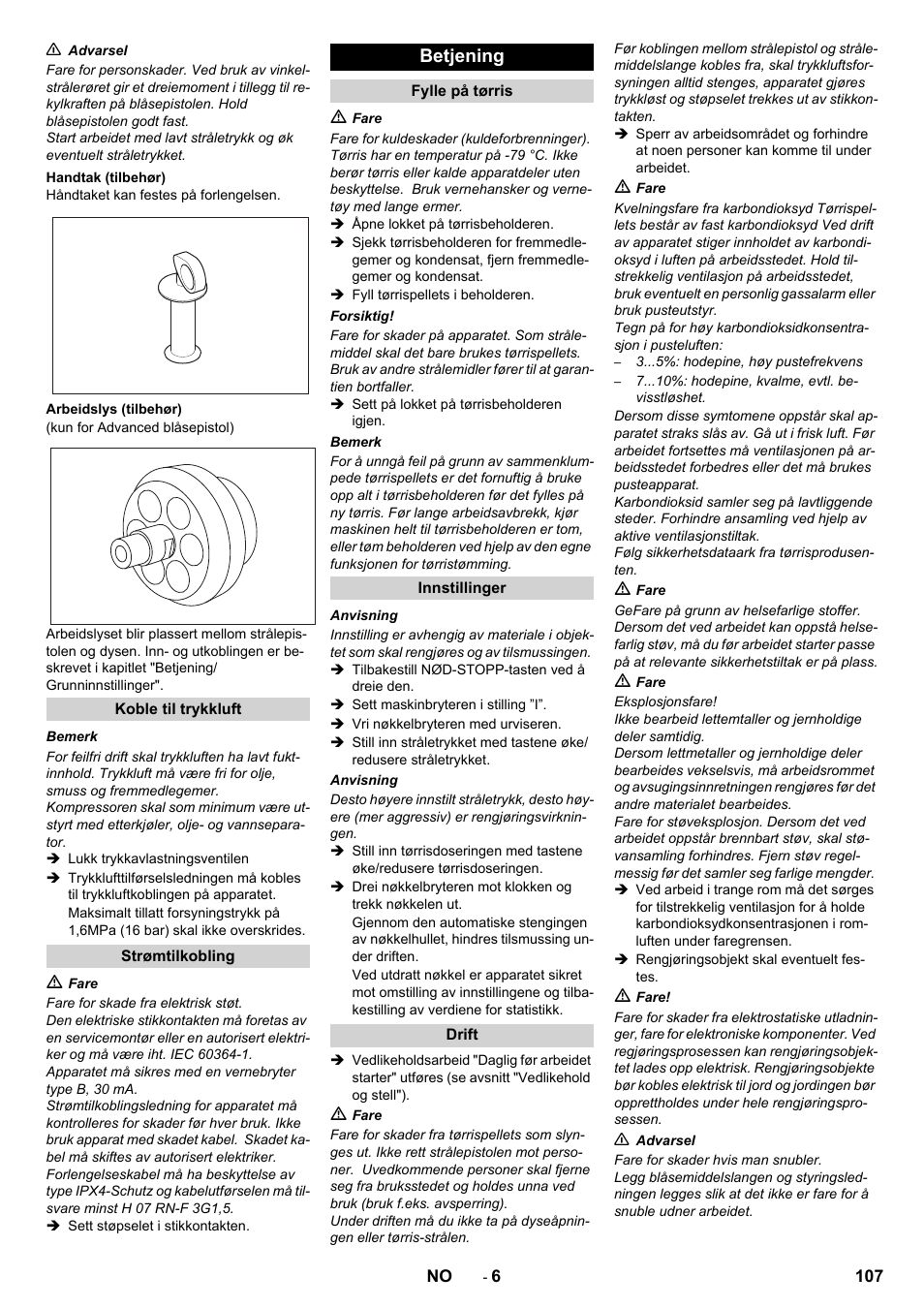 Betjening | Karcher IB 15-120 User Manual | Page 107 / 334