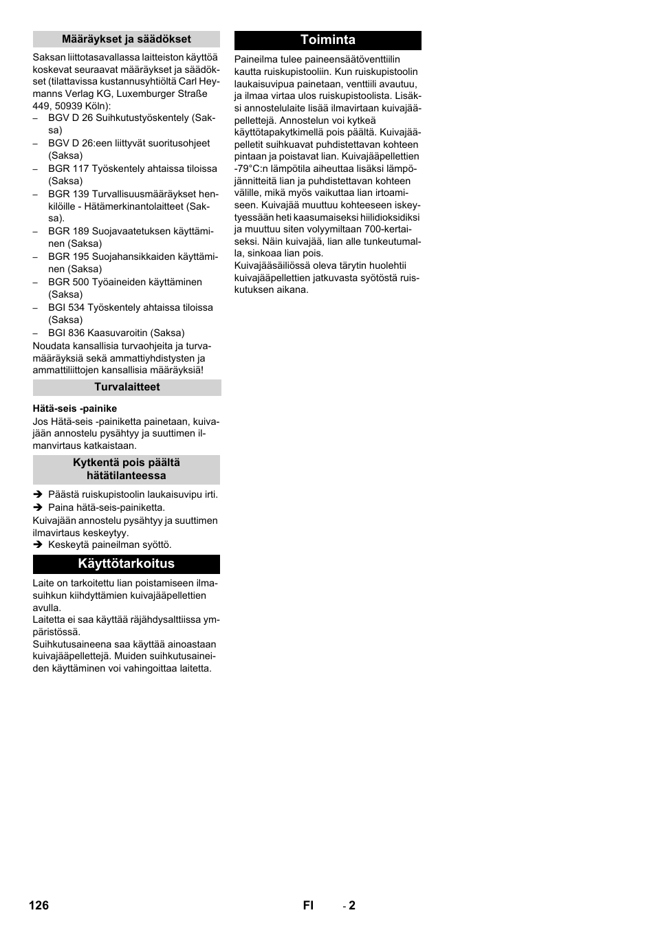 Käyttötarkoitus toiminta | Karcher IB 15-120 User Manual | Page 126 / 334
