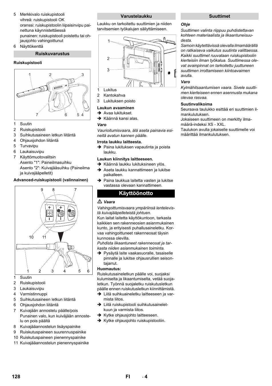 Käyttöönotto | Karcher IB 15-120 User Manual | Page 128 / 334