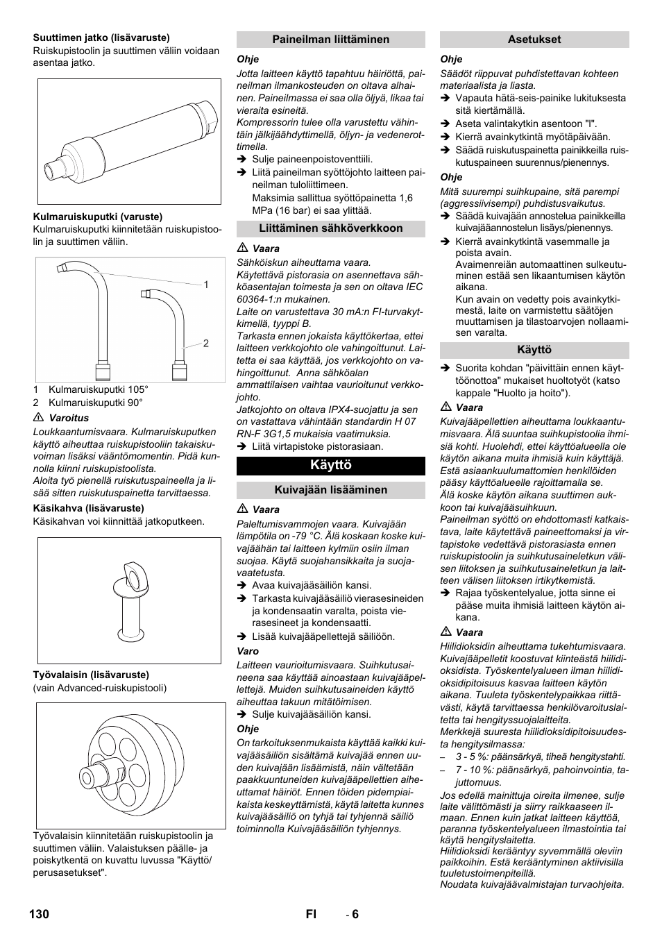 Käyttö | Karcher IB 15-120 User Manual | Page 130 / 334