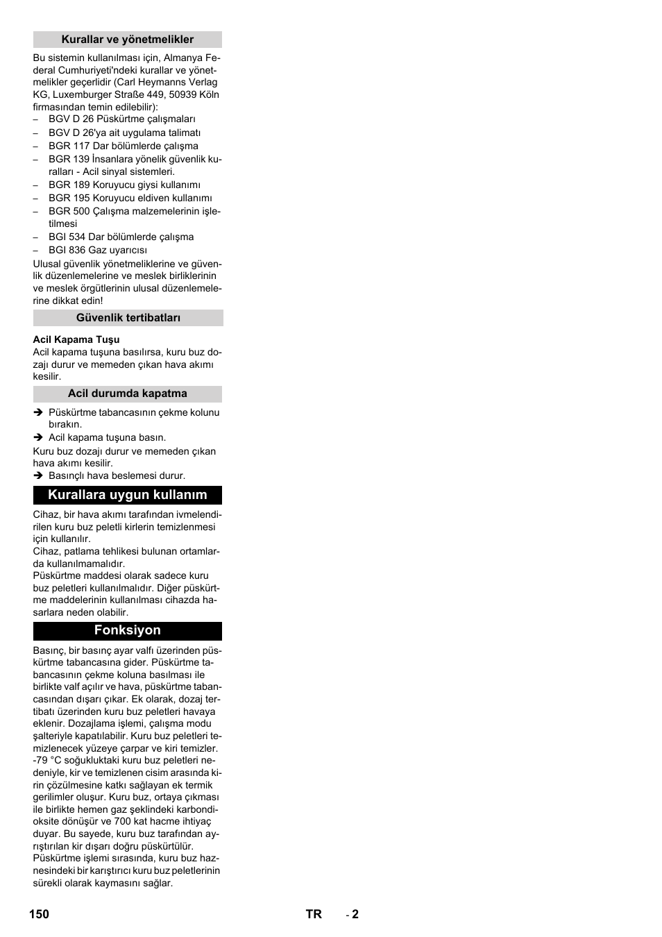 Kurallara uygun kullanım fonksiyon | Karcher IB 15-120 User Manual | Page 150 / 334