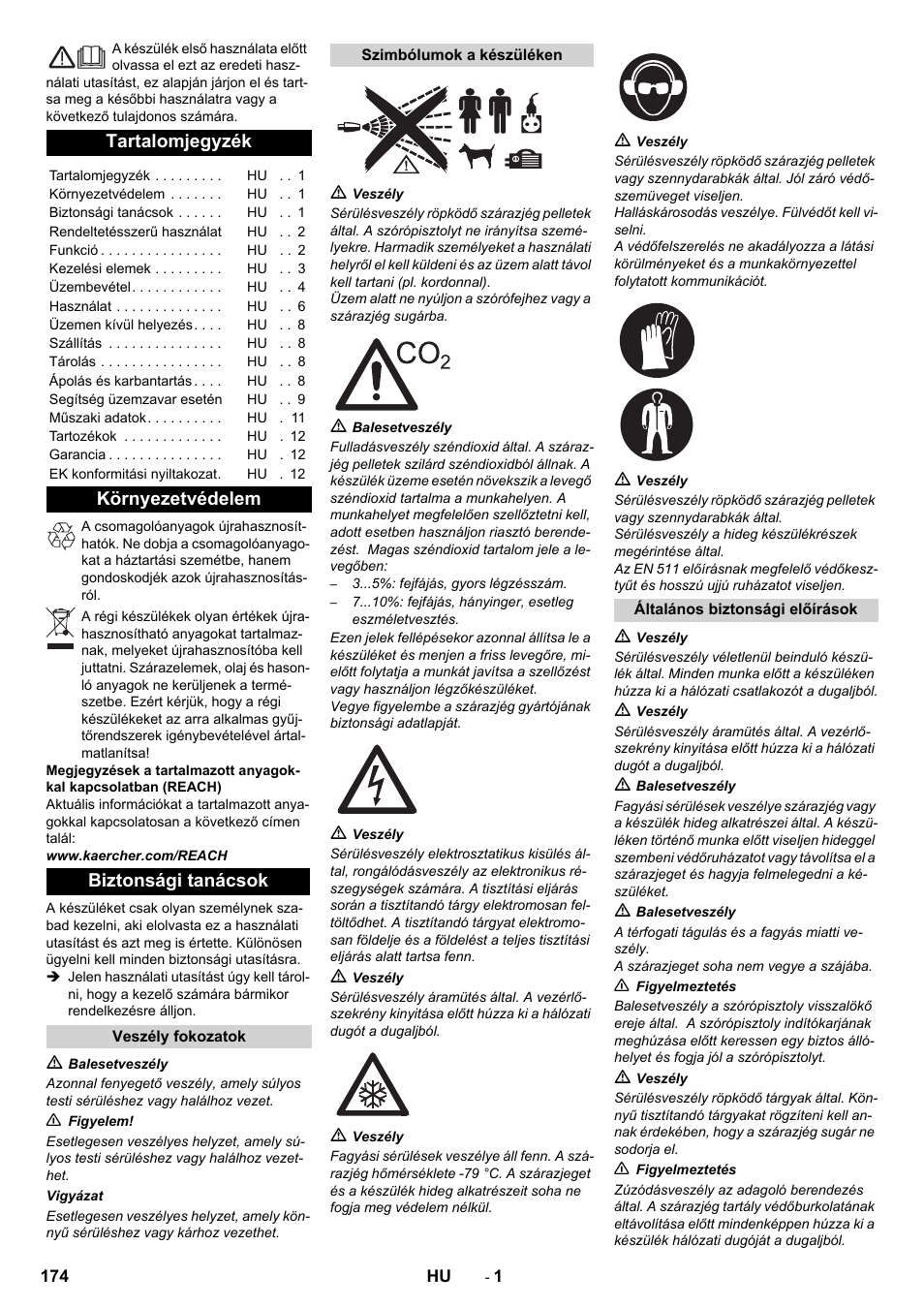 Magyar, Tartalomjegyzék, Környezetvédelem biztonsági tanácsok | Karcher IB 15-120 User Manual | Page 174 / 334