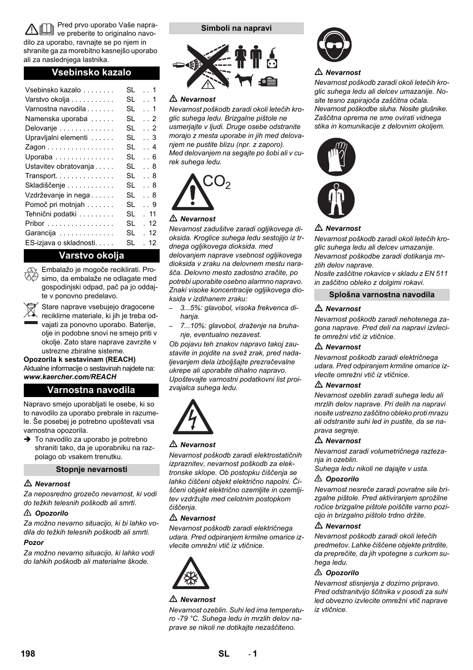 Slovenščina, Vsebinsko kazalo, Varstvo okolja varnostna navodila | Karcher IB 15-120 User Manual | Page 198 / 334