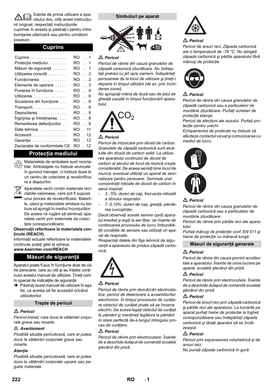 Româneşte, Cuprins, Protecţia mediului măsuri de siguranţă | Karcher IB 15-120 User Manual | Page 222 / 334