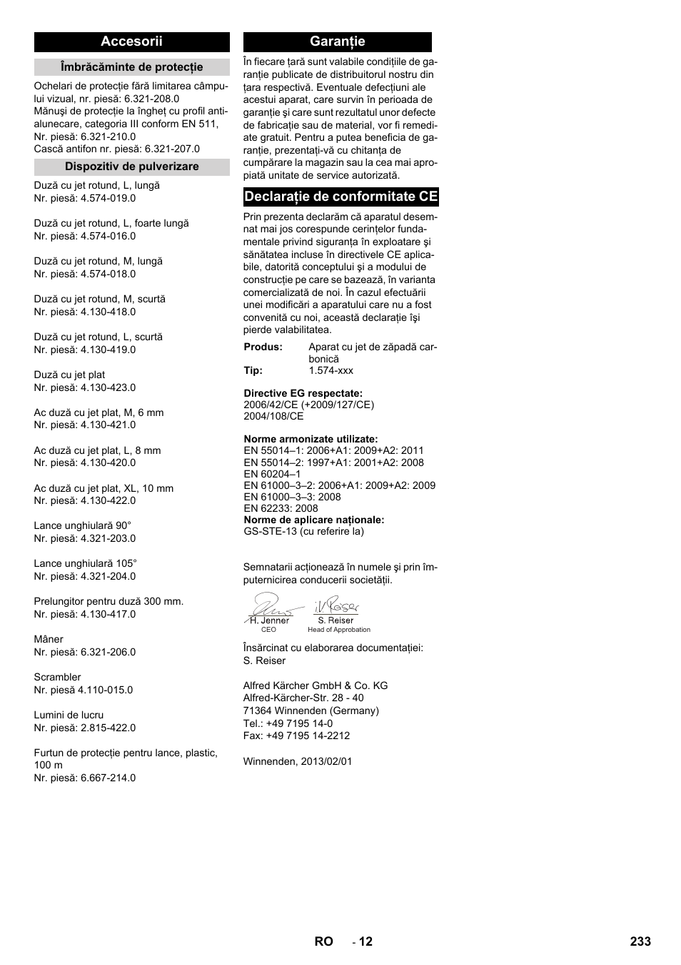 Accesorii, Garanţie declaraţie de conformitate ce | Karcher IB 15-120 User Manual | Page 233 / 334