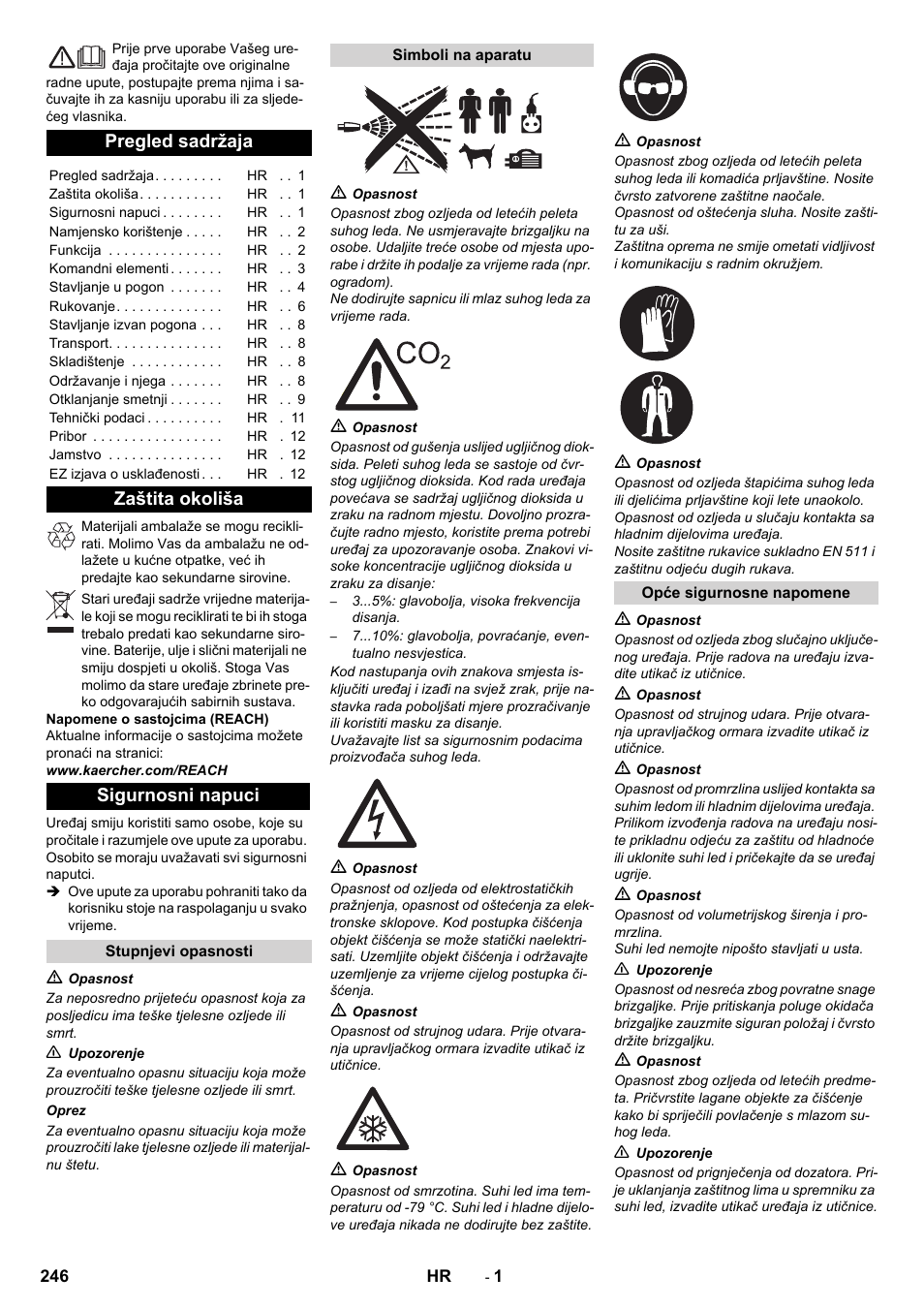 Hrvatski, Pregled sadržaja, Zaštita okoliša sigurnosni napuci | Karcher IB 15-120 User Manual | Page 246 / 334