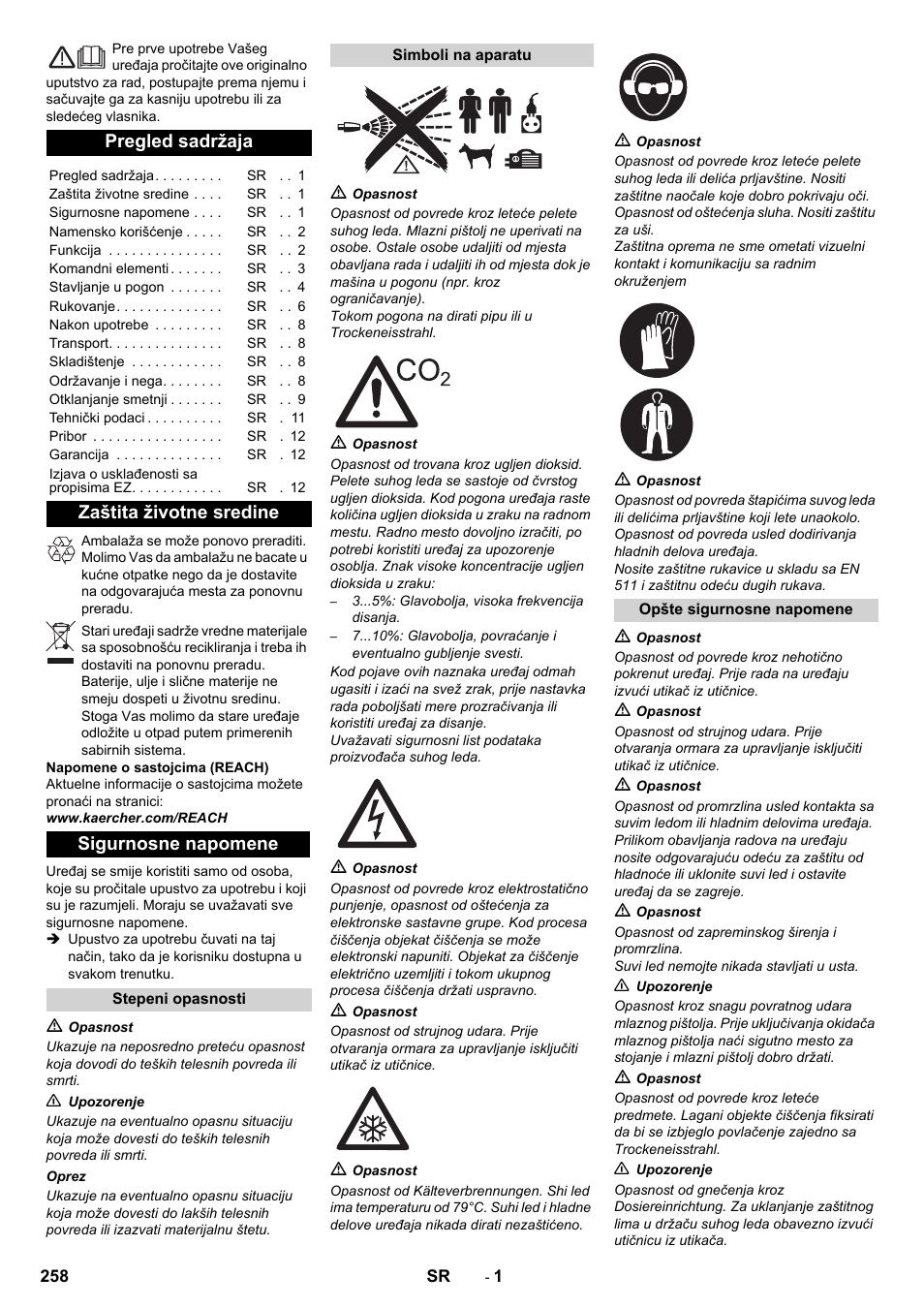 Srpski, Pregled sadržaja, Zaštita životne sredine sigurnosne napomene | Karcher IB 15-120 User Manual | Page 258 / 334