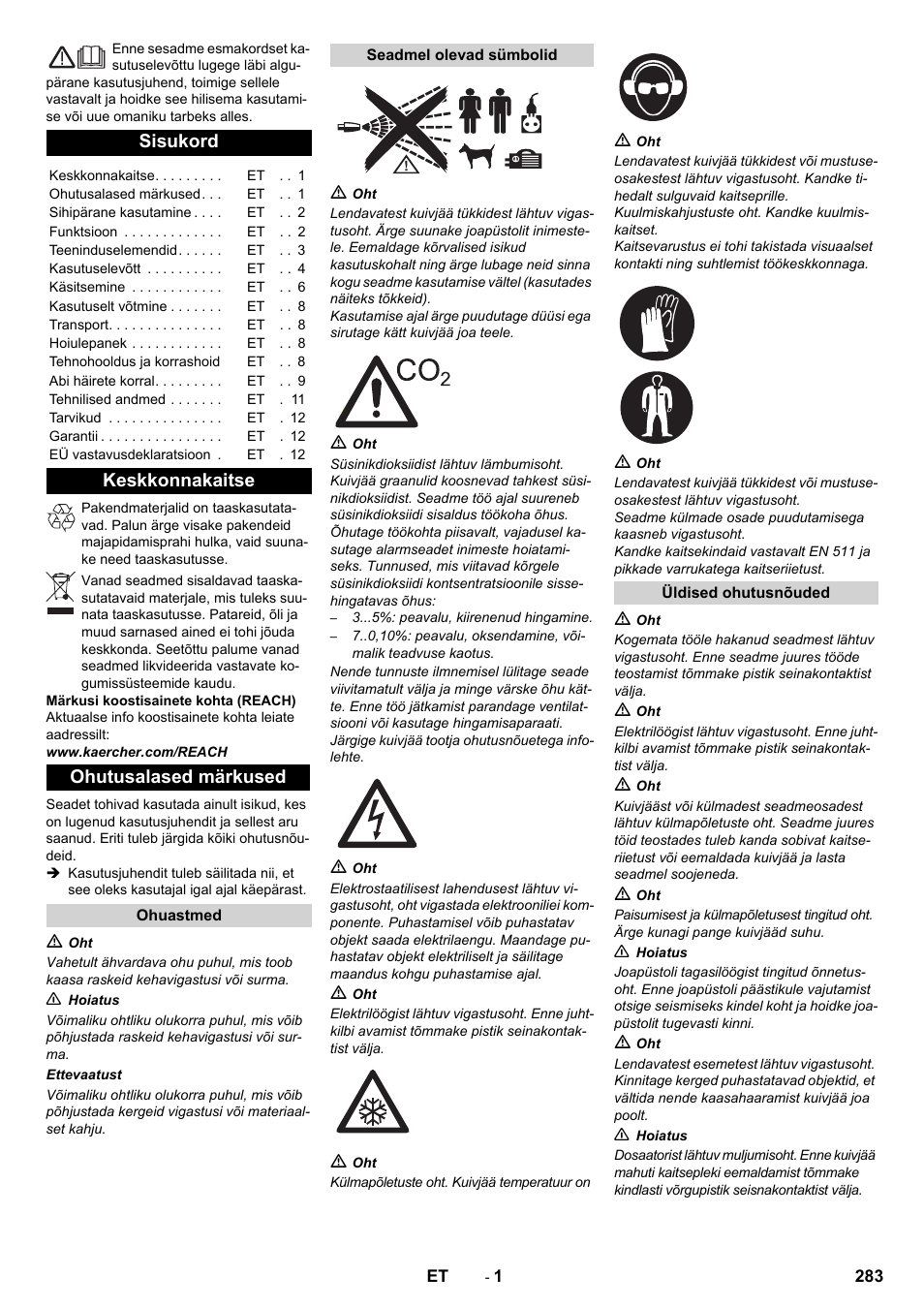 Eesti, Sisukord, Keskkonnakaitse ohutusalased märkused | Karcher IB 15-120 User Manual | Page 283 / 334