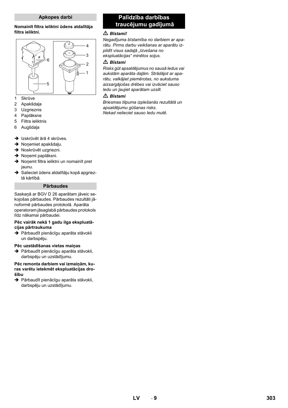 Palīdzība darbības traucējumu gadījumā | Karcher IB 15-120 User Manual | Page 303 / 334