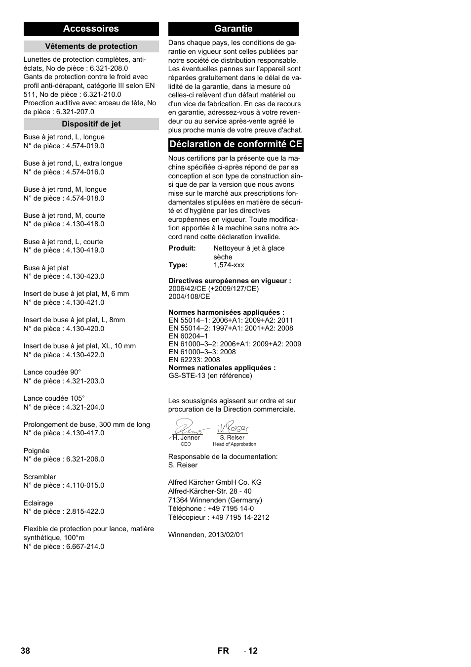 Accessoires, Garantie déclaration de conformité ce | Karcher IB 15-120 User Manual | Page 38 / 334
