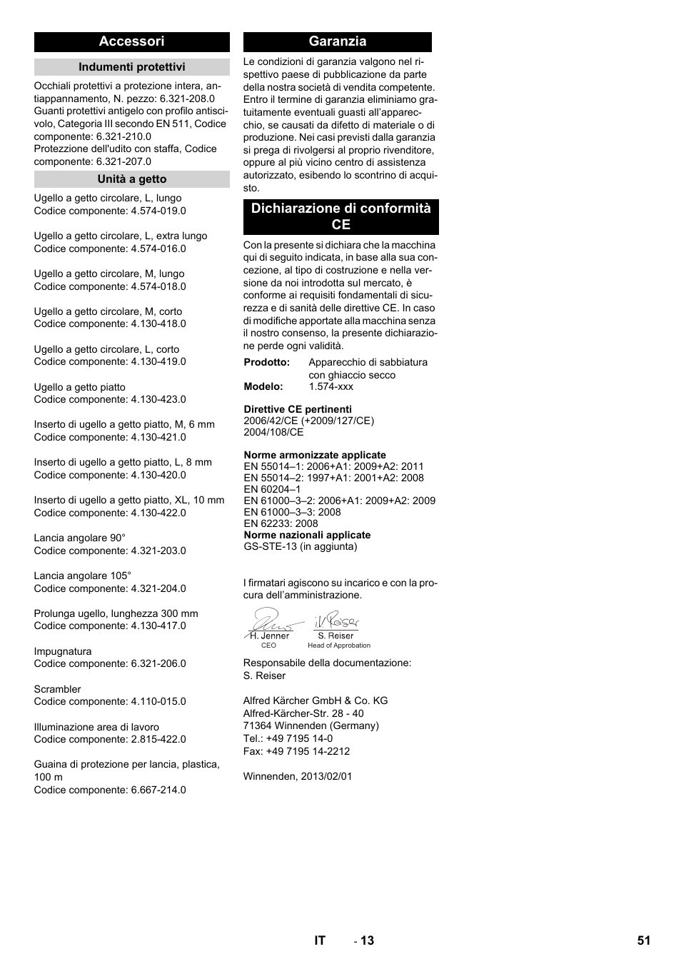 Accessori, Garanzia dichiarazione di conformità ce | Karcher IB 15-120 User Manual | Page 51 / 334