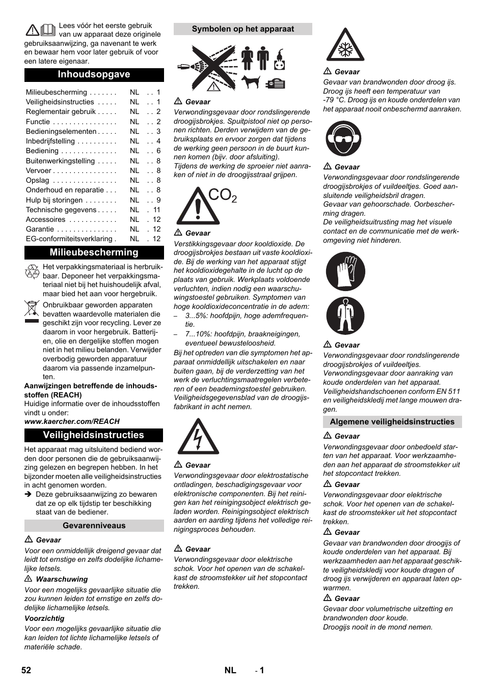 Nederlands, Inhoudsopgave, Milieubescherming veiligheidsinstructies | Karcher IB 15-120 User Manual | Page 52 / 334