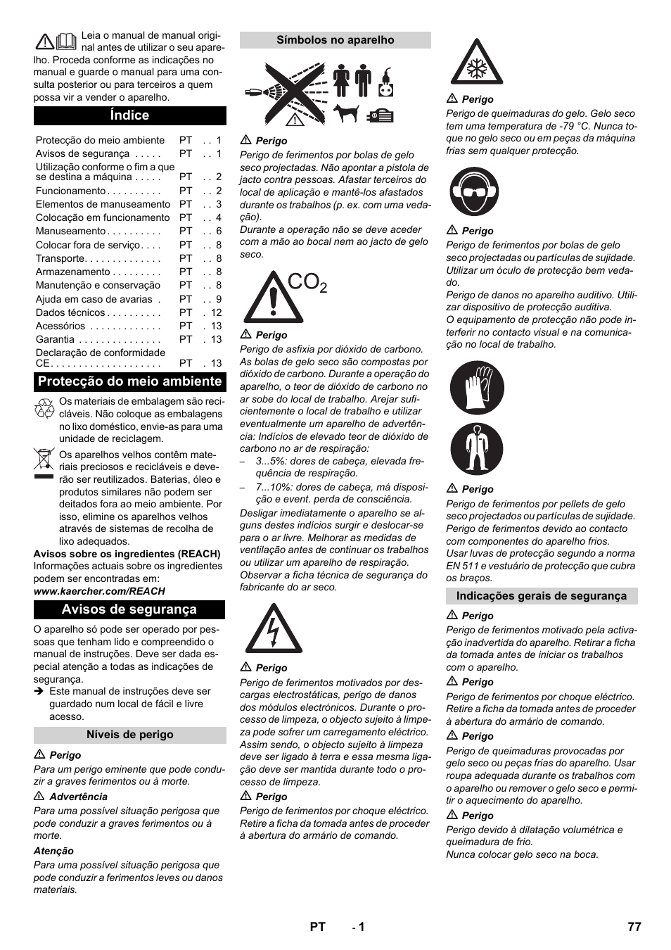 Português, Índice, Protecção do meio ambiente avisos de segurança | Karcher IB 15-120 User Manual | Page 77 / 334