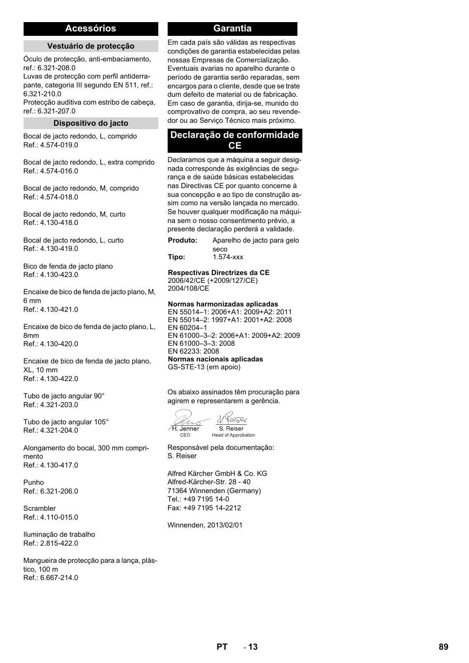 Acessórios, Garantia declaração de conformidade ce | Karcher IB 15-120 User Manual | Page 89 / 334