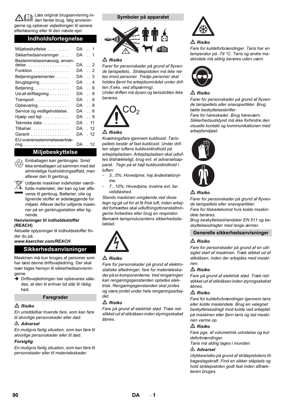 Dansk, Indholdsfortegnelse, Miljøbeskyttelse sikkerhedsanvisninger | Karcher IB 15-120 User Manual | Page 90 / 334