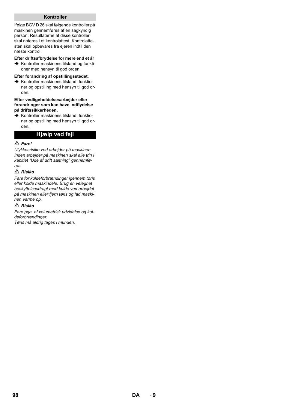 Hjælp ved fejl | Karcher IB 15-120 User Manual | Page 98 / 334