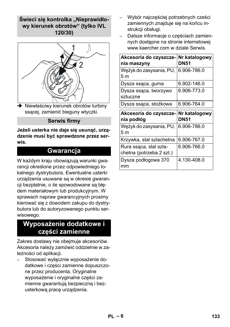 Serwis firmy, Gwarancja, Wyposażenie dodatkowe i części zamienne | Gwarancja wyposażenie dodatkowe i części zamienne | Karcher IVL 120-27-1 User Manual | Page 133 / 204