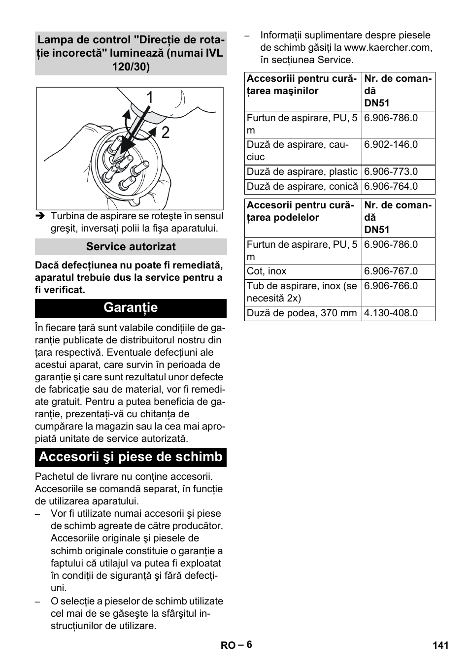 Service autorizat, Garanţie, Accesorii şi piese de schimb | Garanţie accesorii şi piese de schimb | Karcher IVL 120-27-1 User Manual | Page 141 / 204