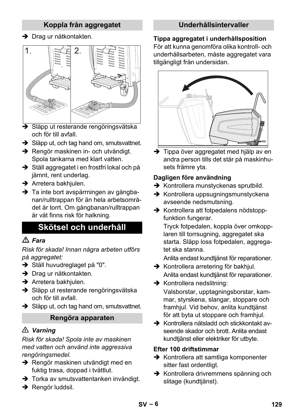 Skötsel och underhåll | Karcher BR 47-35 ESC EU User Manual | Page 129 / 276