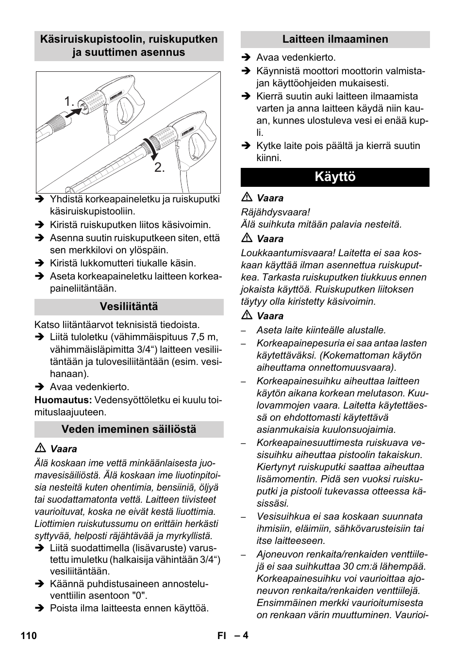 Käyttö | Karcher HD 1050 B User Manual | Page 110 / 276