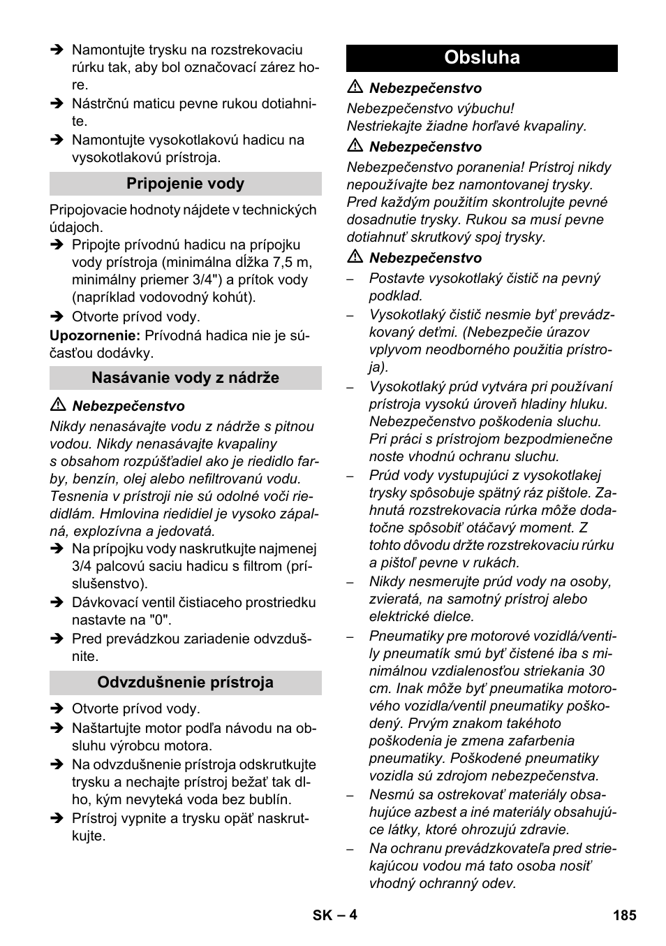 Obsluha | Karcher HD 1050 B User Manual | Page 185 / 276