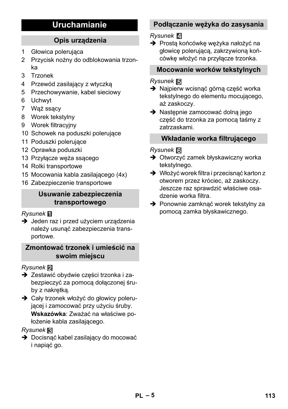 Uruchamianie | Karcher FP 303 User Manual | Page 113 / 188