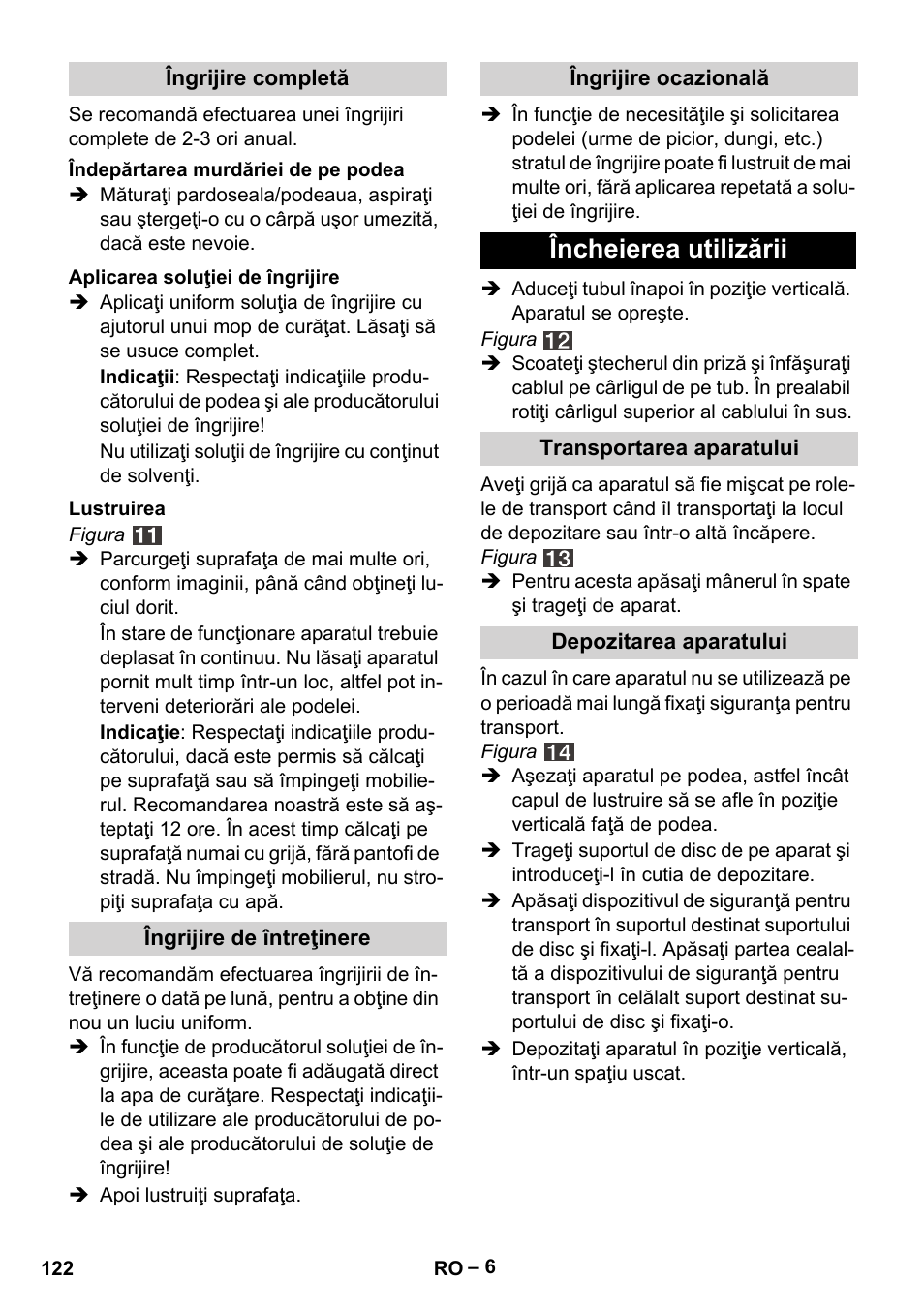 Încheierea utilizării | Karcher FP 303 User Manual | Page 122 / 188