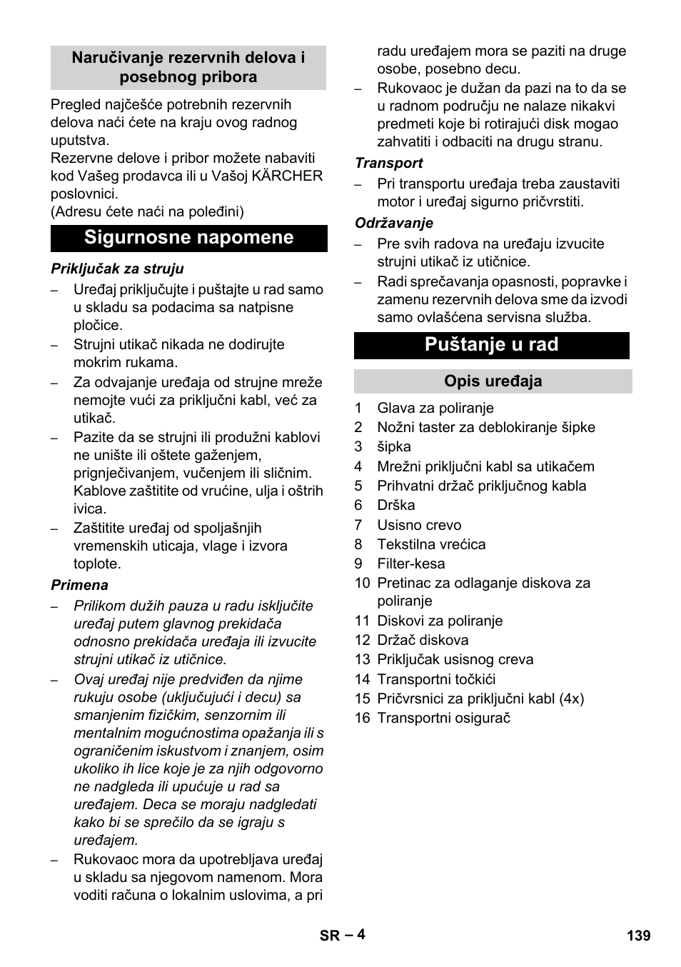 Sigurnosne napomene puštanje u rad | Karcher FP 303 User Manual | Page 139 / 188