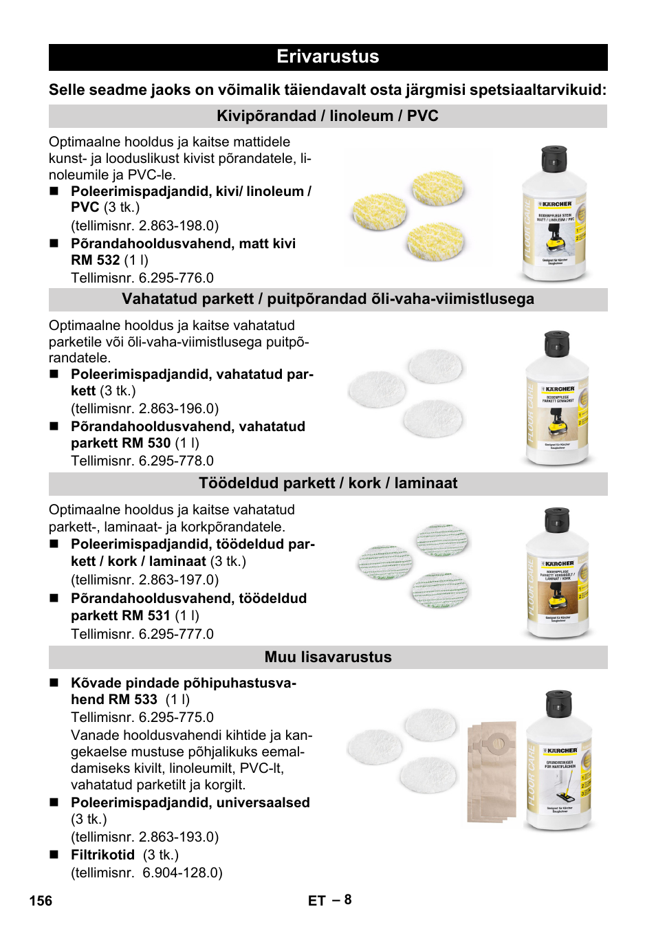 Erivarustus | Karcher FP 303 User Manual | Page 156 / 188