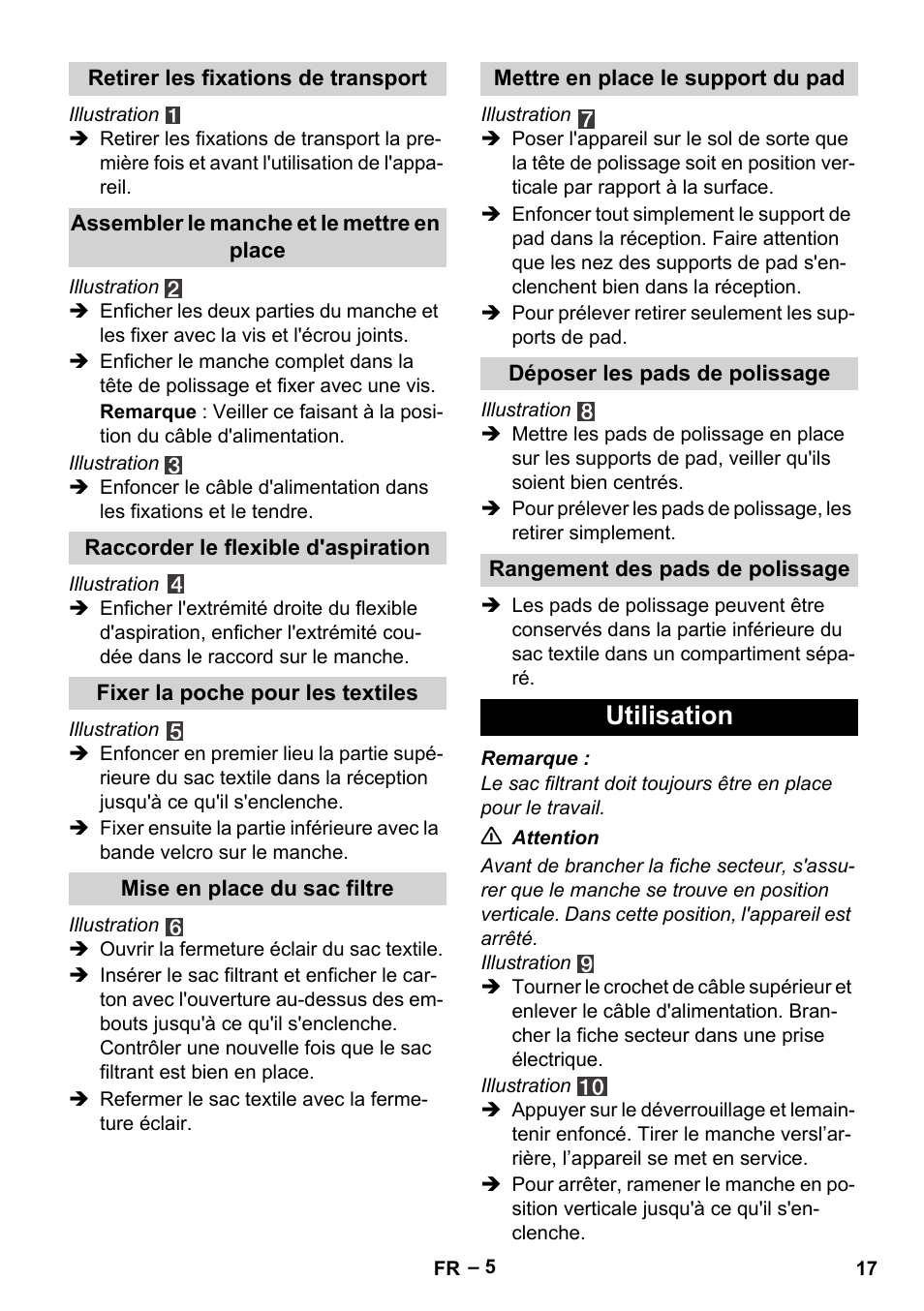 Utilisation | Karcher FP 303 User Manual | Page 17 / 188