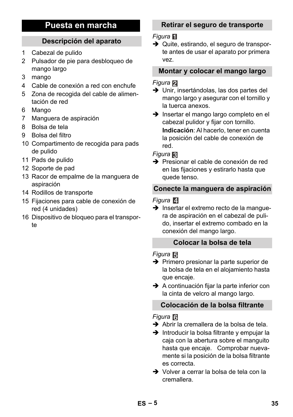Puesta en marcha | Karcher FP 303 User Manual | Page 35 / 188